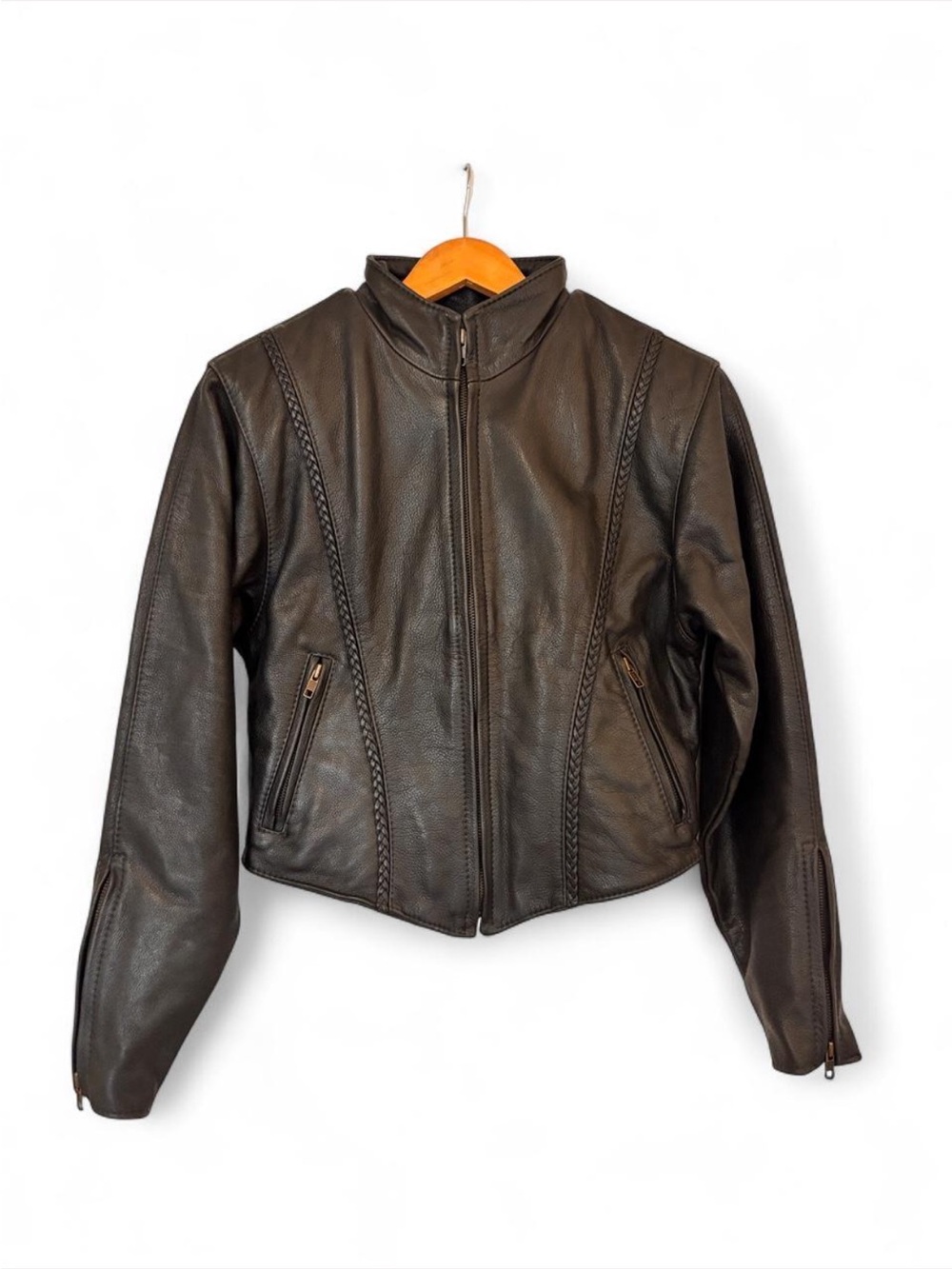 Vintage Black Leather Moto Biker Jacket